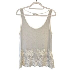Banana Republic White Lace Mesh Top Size M Boho Minimalist Sheer Romantic